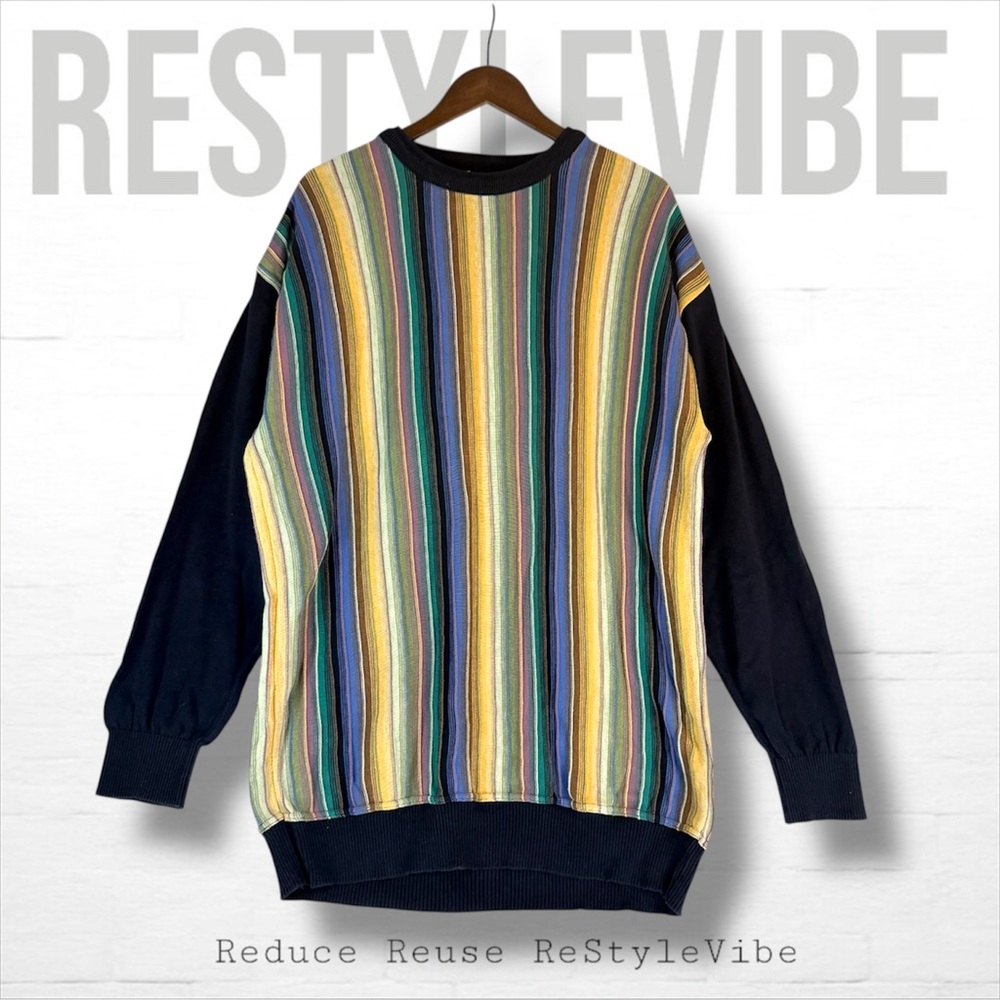 TOSANI CANADA Men’s Size XL Sweater VINTAGE Crewneck Knit Striped 100% Cotton